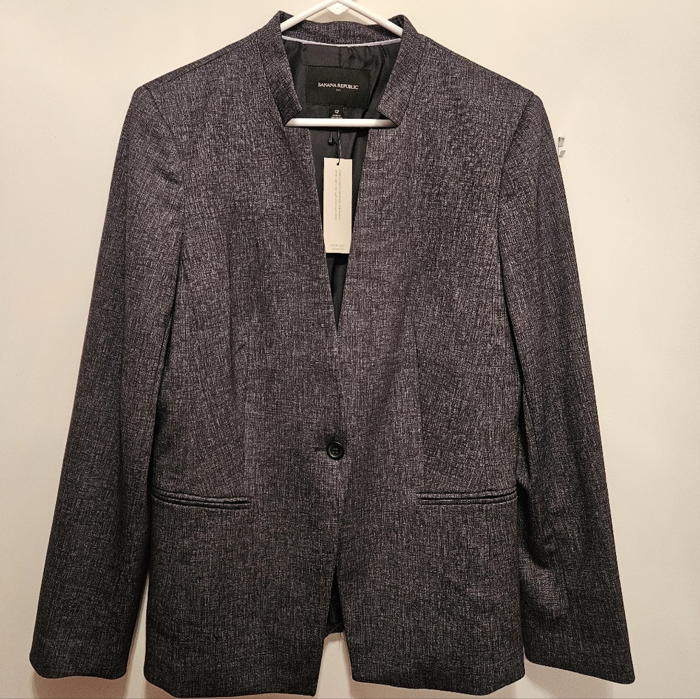 Banana Republic Blazer Size 12 Heather Charcoal Gray NWT